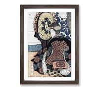 Big Box Art Women Playing a Drum by Yashima Gakutei Framed Wall Art Picture Print Ready to Hang, Walnut A2 (62 x 45 cm)