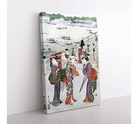 Big Box Art Women Stood by Ryogoku Bridge by Utagawa Toyokuni Painting Canvas Wall Art Print Ready to Hang Picture, 76 x 50 cm (30 x 20 Inch), White, Grey, Brown, Red, Green