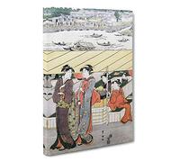 Big Box Art Women Stood on a Promenade by Utagawa Toyokuni Painting Canvas Wall Art Framed Picture Print, 30 x 20 Inch (76 x 50 cm), White, Grey, Brown, Cream, Black