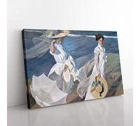 Big Box Art Women Walking On The Beach by Joaquin Sorolla Y Bastida Canvas Wall Art Print Ready to Hang Picture, 76 x 50 cm (30 x 20 Inch), Grey, Grey, Grey