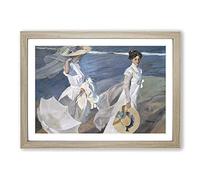 Big Box Art Women Walking On The Beach by Joaquin Sorolla Y Bastida Framed Wall Art Picture Print Ready to Hang, Oak A2 (62 x 45 cm)