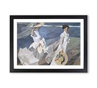 Big Box Art Women Walking On The Beach by Joaquin Sorolla Y Bastida Framed Wall Art Picture Print Ready to Hang, Black A2 (62 x 45 cm)