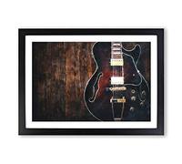Big Box Art Wooden Electric Guitar Painting Framed Wall Art Picture Print Ready to Hang, Black A2 (62 x 45 cm)