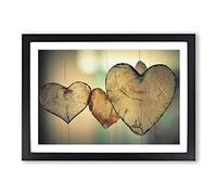 Big Box Art Wooden Hearts Framed Wall Art Picture Print Ready to Hang, Black A2 (62 x 45 cm)