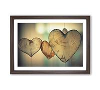 Big Box Art Wooden Hearts Framed Wall Art Picture Print Ready to Hang, Walnut A2 (62 x 45 cm)