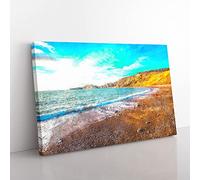 Big Box Art Worbarrow Bay in Dorset Painting Canvas Wall Art Print Ready to Hang Picture, 76 x 50 cm (30 x 20 Inch), White, Cream, Turquoise