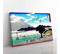 Big Box Art Workers Beneath Fuji by Utagawa Hiroshige Painting Canvas Wall Art Print Ready to Hang Picture, 76 x 50 cm (30 x 20 Inch), Beige, White, Blue, Turquoise, Brown