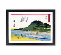 Big Box Art Workers Crossing The Bridge by Utagawa Hiroshige Framed Wall Art Picture Print Ready to Hang, Black A2 (62 x 45 cm)