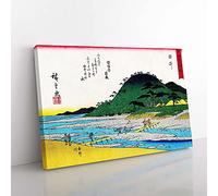 Big Box Art Workers Crossing The Bridge by Utagawa Hiroshige Painting Canvas Wall Art Print Ready to Hang Picture, 76 x 50 cm (30 x 20 Inch), White, Green, Turquoise, Yellow, Orange