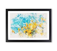 Big Box Art Yellow Blooming Flowers Watercolour Framed Wall Art Picture Print Ready to Hang, Black A2 (62 x 45 cm)