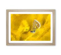Big Box Art Yellow Butterfly in Abstract Framed Wall Art Picture Print Ready to Hang, Oak A2 (62 x 45 cm)