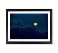 Big Box Art Yellow Moon Over The Mountain by Framed Wall Art Picture Print Ready to Hang, Black A2 (62 x 45 cm)