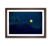 Big Box Art Yellow Moon Over The Mountain by Framed Wall Art Picture Print Ready to Hang, Walnut A2 (62 x 45 cm)
