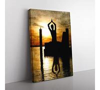 Big Box Art Yoga Meditation Painting Canvas Wall Art Print Ready to Hang Picture, 76 x 50 cm (30 x 20 Inch), Blue, Cream, Cream