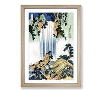 Big Box Art Yoro Waterfall in Mino Province by Katsushika Hokusai Framed Wall Art Picture Print Ready to Hang, Oak A2 (62 x 45 cm)