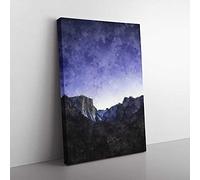 Big Box Art Yosemite Valley at Night in California Painting Canvas Wall Art Print Ready to Hang Picture, 76 x 50 cm (30 x 20 Inch), Black, Lavender, Blue, Grey