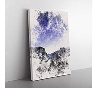 Big Box Art Yosemite Valley at Night in California Watercolour Canvas Wall Art Print Ready to Hang Picture, 76 x 50 cm (30 x 20 Inch), Black, Lavender, Blue, Grey