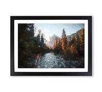 Big Box Art Yosemite Valley Sunrise in Abstract Framed Wall Art Picture Print Ready to Hang, Black A2 (62 x 45 cm)