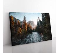 Big Box Art Yosemite Valley Sunrise Painting Canvas Wall Art Print Ready to Hang Picture, 76 x 50 cm (30 x 20 Inch), Black, White, Black, Grey
