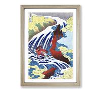 Big Box Art Yoshitsune Falls by Katsushika Hokusai Framed Wall Art Picture Print Ready to Hang, Oak A2 (62 x 45 cm)