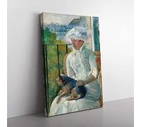 Big Box Art Young Girl at A Window by Mary Cassatt Canvas Wall Art Print Ready to Hang Picture, 76 x 50 cm (30 x 20 Inch), Cream, Grey, Green