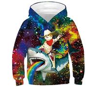 Big Boys Cat Shark Hoodie 3D Galaxy Print Pullover Youth Casual Teal Loose Fit Sweatshirts Size 12-14 Teenagers Fashion Long Sleeve Jerseys Girls Round Neck Hooys with Pocket, Captain Cat 12T-14T,