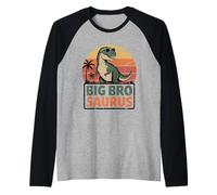 Big Bro Saurus Dinosaur Brother Retro Sunset Raglan Baseball Tee