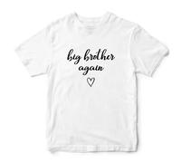 Big Brother Again Boys T Shirt Baby Announcement Tee, 7-8 Years, White