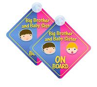 Big Brother And Baby Sister Baby on Board Sign for Car Twin Pack 2pcs Kids Safety Warning Car Signs