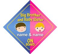Big Brother and Baby Sister On Board Personalised Car Sticker