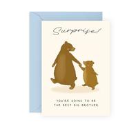 Big Brother Announcement Card - Cute Bear Design, Pregnancy Reveal for Son, Boys, Kids, Children, Him, Family - New Baby Sister or Brother - Baby Shower from Parents - Comes with Cute Stickers