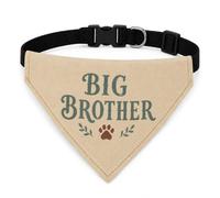 Big Brother Dog Bandana with No-Tie Adjustable Buckle, Pregnancy Announcement Photo Prop, Beige Cotton Triangle Scarf, Baby Reveal Keepsake