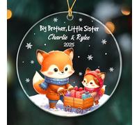 Big Brother & Little Sister Fox Christmas Pendant Glass Christmas Tree Decorations With Ribbon Remembrance Ornament