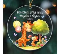 Big Brother & Little Sister Giraffe Christmas Pendant Glass Memorial With Ribbon Keepsake