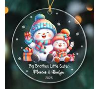 Big Brother & Little Sister Snowman Memorial Glass Remembrance Ornament With Ribbon Crimbo Baubles