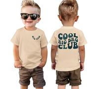 Big Brother Shirt Cool Big Bro Club T-Shirt Boys Siblings T-Shirt with Print Baby Clothing Big Brother T-Shirts Summer Short Sleeve Tops Cotton Shirt, Apricot 1, 5-6 Years