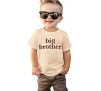 Big Brother Shirt for Baby Boy Little for Big Big Brother T-Shirt Child Summer Short Sleeve Top Loose Cotton Tee, almond, 18-24 Months