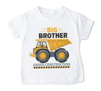 Big Brother Under Construction T-Shirt - Bold Yellow Dump Truck Sibling Announcement Tee - 100% Cotton - Sizes 3 Months to 13 Years - Kid-Safe Water-Based Print - Made in Yorkshire
