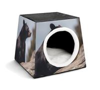 Big Brown Bear Cat Bed for Indoor Cats - Foldable Cat & Dog House with Removable Cozy Cushion, Waterproof Oxford Washable Pet House for Small Pets 13.8" X 13.8" X 11.8"