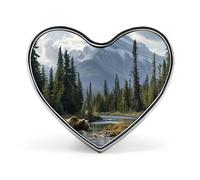 Big Brown Bear Rizzly The Mountains Heart Brooch Cute Badge Lapel Pins