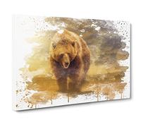 Big Brown Bear V3 Canvas Print | Gallery Wrapped 30mm Frame Wall Art | 30x20 inches | Ready to Hang | Modern Animals Picture | Living Room Bedroom Lounge Office