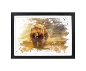 Big Brown Bear V3 Framed Print | A2 Black Framed Wall Art | Ready to Hang | Modern Animal Picture | Living Room Bedroom Lounge Office