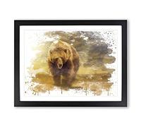 Big Brown Bear V3 Modern Framed Print | A3 Black Framed Wall Art | Ready to Hang | Modern Animal Picture | Living Room Bedroom Lounge Office
