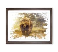 Big Brown Bear V3 Modern Framed Print | A3 Walnut Framed Wall Art | Ready to Hang | Modern Animal Picture | Living Room Bedroom Lounge Office