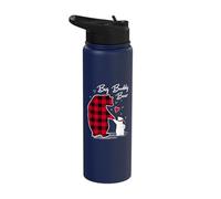 Big Buddy Bear Christmas Pajama Red Buffalo Plaid Stainless Steel Insulated Water Bottle