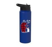 Big Buddy Bear Christmas Pajama Red Buffalo Plaid Stainless Steel Insulated Water Bottle
