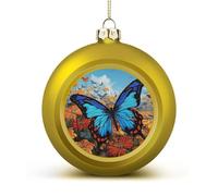 Big Butterfly Christmas Tree Ornaments 1.6 Inch Shatterproof Pc Plastic Balls with Lanyard Baubles Hanging Christmas Ball Ornaments for Xmas Tree Holiday Party Wedding Home Decorations-Golden