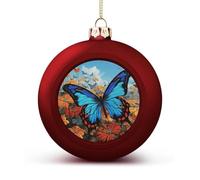 Big Butterfly Christmas Tree Ornaments 1.6 Inch Shatterproof Pc Plastic Balls with Lanyard Baubles Hanging Christmas Ball Ornaments for Xmas Tree Holiday Party Wedding Home Decorations-red