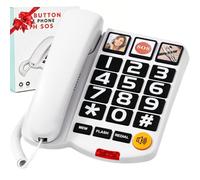 Big Button Phone for Seniors, Dementia Phone with Speakerphone, Amplified Ringer (+110dB), One-Touch Dial & 3 Picture Memory - Corded Phones, Hearing & Visually Impaired, Hearing Aid Compatible, White