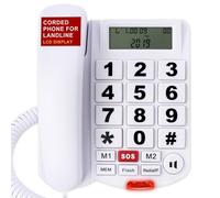 Big Button Phone for Seniors, Uvital Corded Landline Phone with Caller ID, 2 One-Touch Buttons and SOS Emergency Button, Hands-Free, Loud Ringer, Senior Landline Phones for Home/Office/Hotel